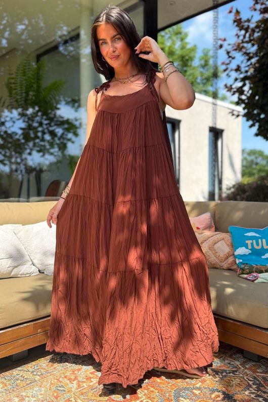 Gabriella Tie Shoulder Dress Chocolate